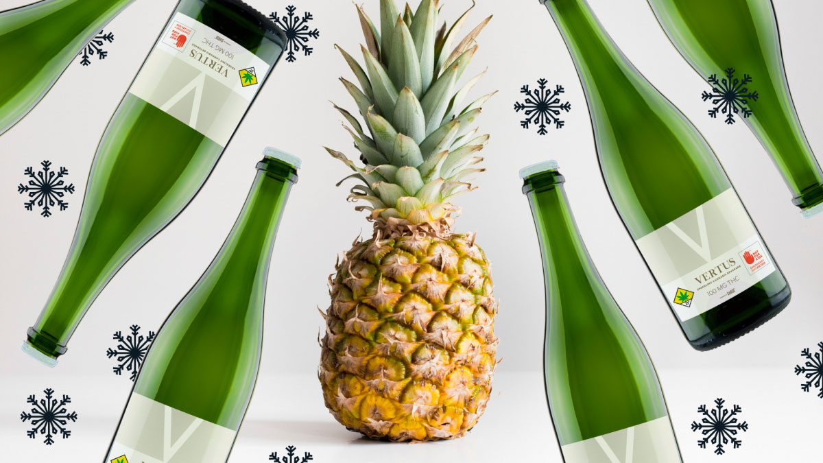 Vertus bottles and a pineapple