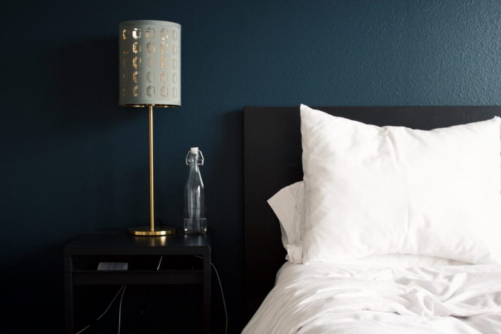 Hotel bed and side table